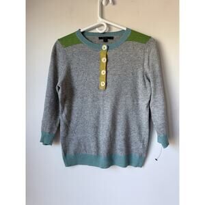 Boden Pink Colorblock Buttons Sweater Cozy Size 12 Gray Cashmere Angora Blend